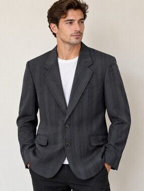 TALLIA Charcoal Pinstripe Virgin Wool Blazer